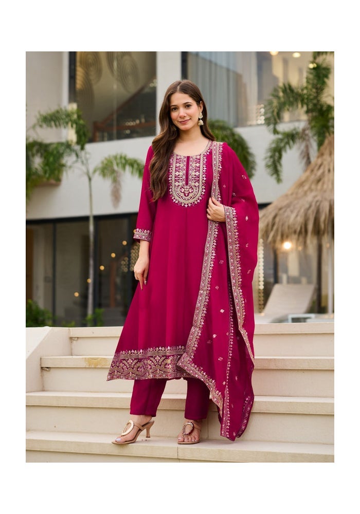 Malishka Export Magenta Anarkali Kurta Pant With Dupatta for Women - Image 4